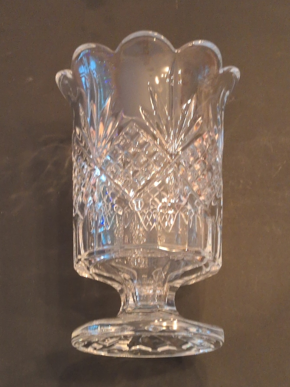 Cut Crystal Pedestal Vase - Clear Scalloped Top